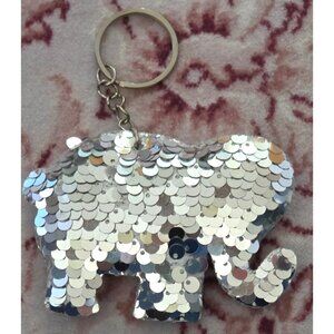 Sequin Silver Elephant Keychain Charm Purse Bling Girls Keychain